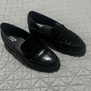 Chunky Black Faux Croc Loafers